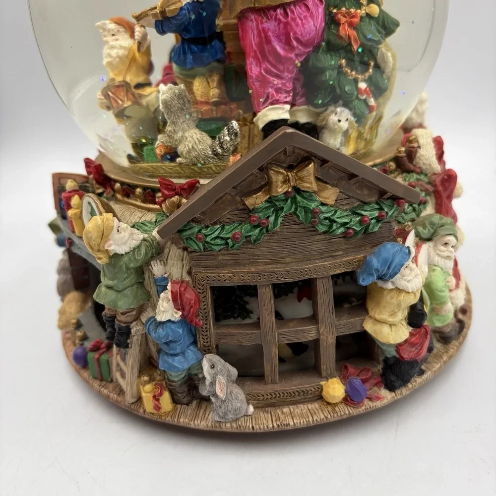 VTG Large Musical Snow Globe W Rotating Base Features Santa Mrs Clause & Elves
